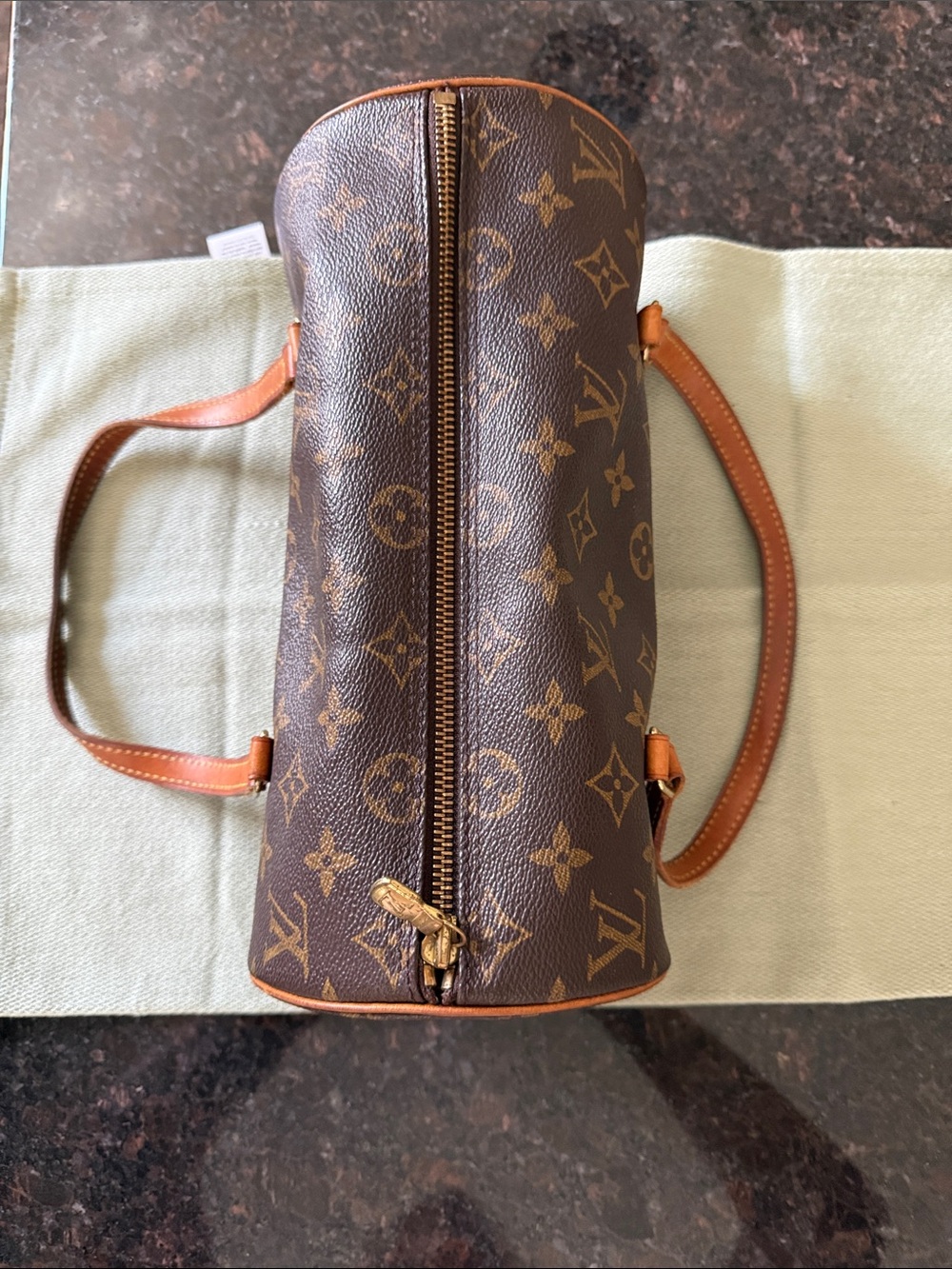 Authentic Louis Vuitton Brown Monogram Papillon with Tan Leather Trim - preowned